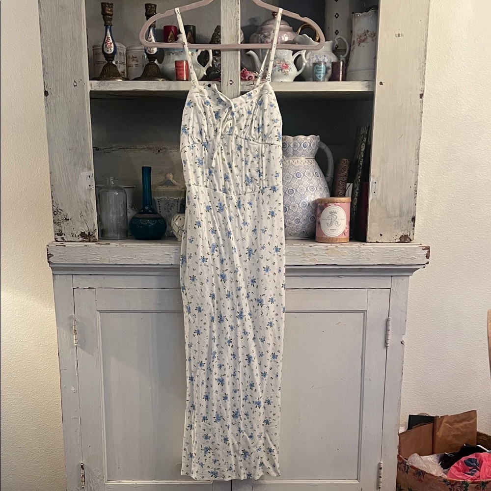 wild fable White Maxi Dress with Blue Floral Print